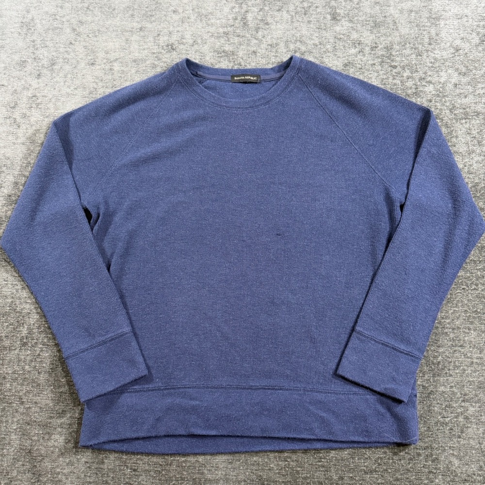 Banana Republic Mens Blue Waffle Thermal Knit Raglan Crewneck Sweatshirt Large